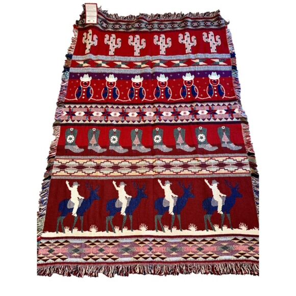 Cowboy Christmas Southwest Design Throw NWT - Picture 7 of 7